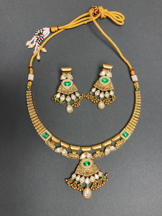 Emerald Tamannaah Temple Jewellery Set