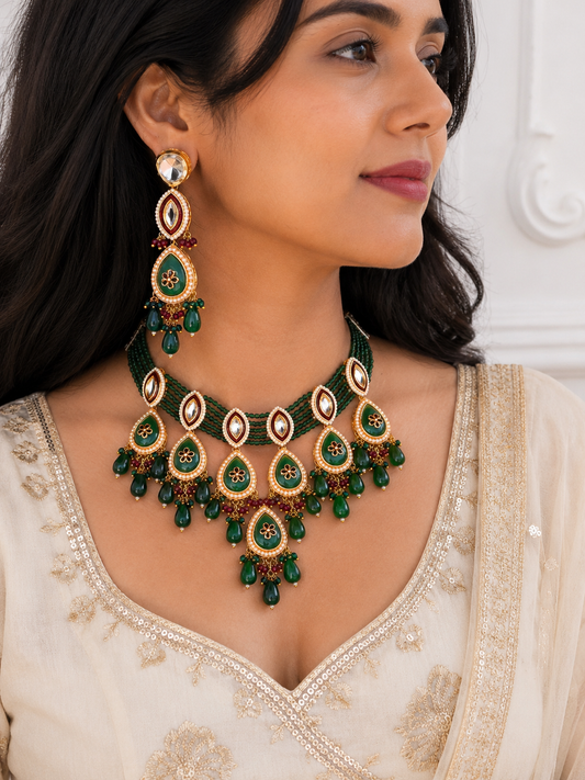 Emerald Sudipa Moissanite Jewellery Set