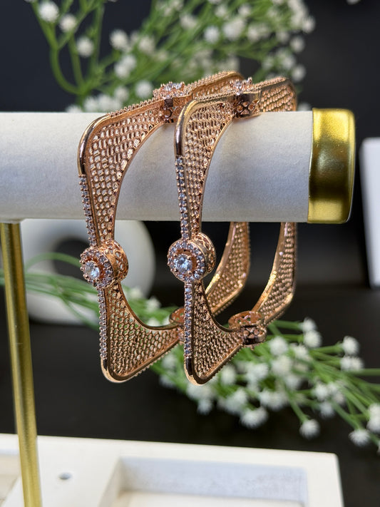 Mira's Premium AD Rose Gold Plated Square Bangles