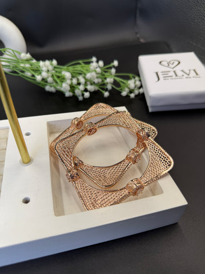 Mira's Premium AD Rose Gold Plated Square Bangles