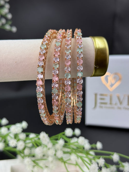 Vrinda Rose Gold Plated AD Bangles for Women