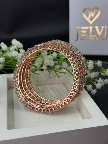 Vrinda Rose Gold Plated AD Bangles for Women