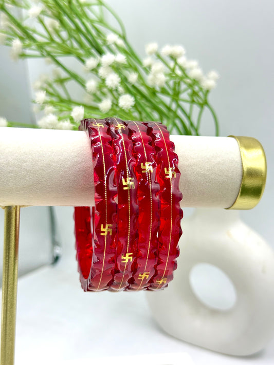SWASTIK GOLD TAAR BANGLES - Red Glass Finish