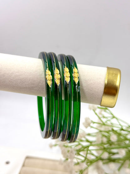 SIDDHI GOLD TAAR BANGLES - Green Glass Finish