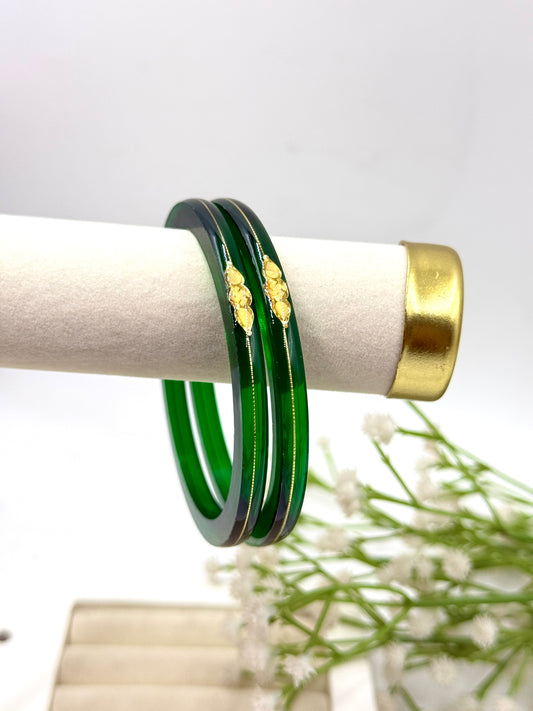 SIDDHI GOLD TAAR BANGLES - Green Glass Finish