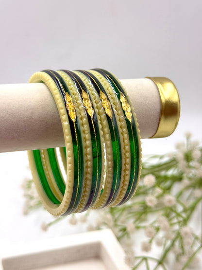 SIDDHI GOLD TAAR BANGLES - WHITE GREEN