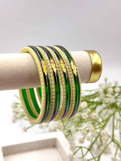 SIDDHI GOLD TAAR BANGLES - WHITE GREEN