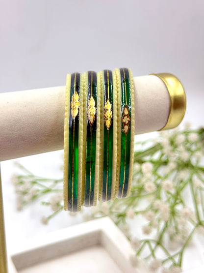 SIDDHI GOLD TAAR BANGLES - WHITE GREEN