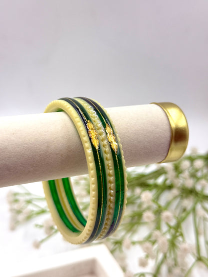 SIDDHI GOLD TAAR BANGLES - WHITE GREEN