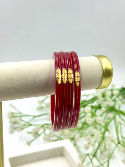 SIDDHI GOLD TAAR BANGLES - RED SOLID FINISH