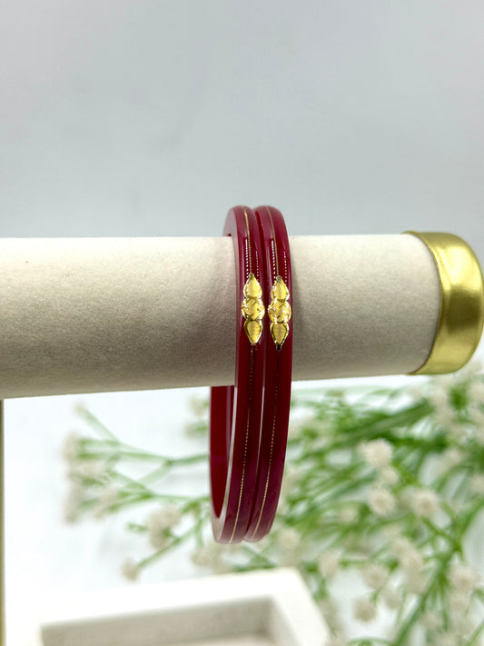 SIDDHI GOLD TAAR BANGLES - RED SOLID FINISH