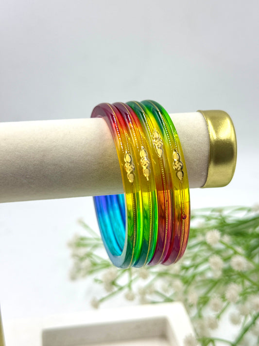 SIDDHI MULTICOLOR GOLD TAAR BANGLES - GLASS FINISH