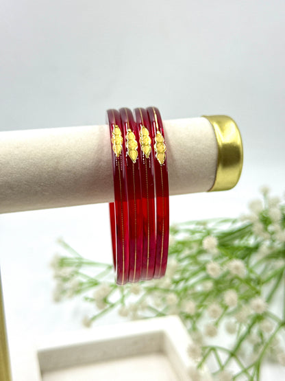 SIDDHI GOLD TAAR BANGLES - RED GLASS FINISH