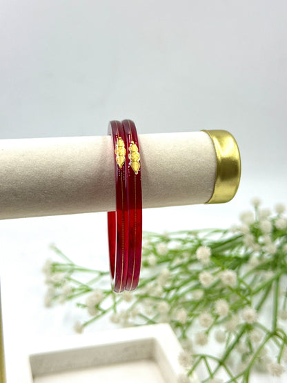 SIDDHI GOLD TAAR BANGLES - RED GLASS FINISH