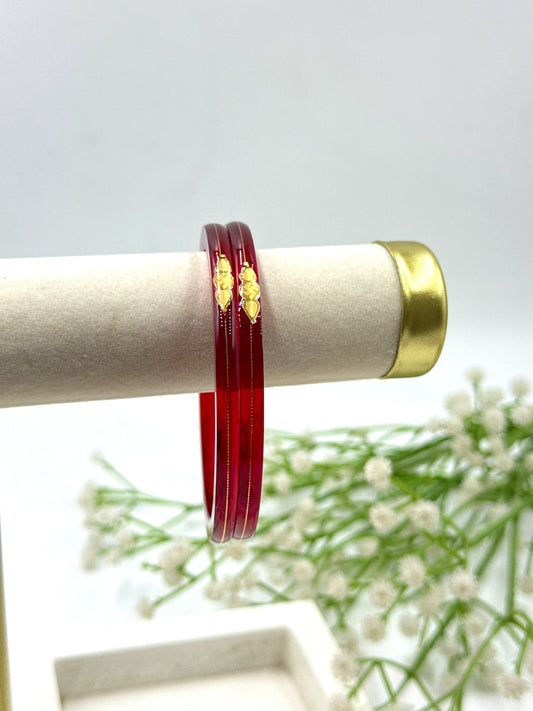 SIDDHI GOLD TAAR BANGLES - RED GLASS FINISH