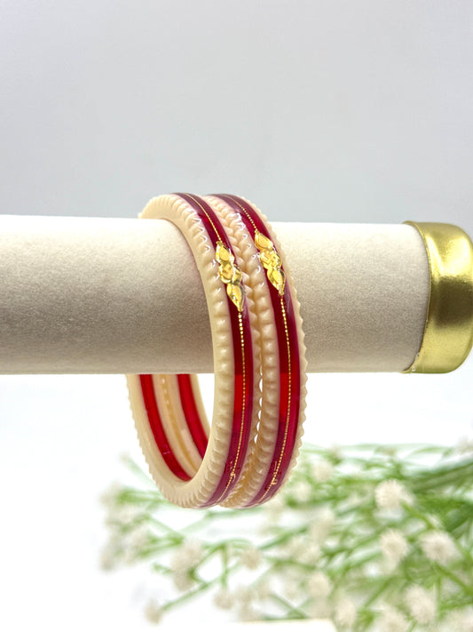 SIDDHI GOLD TAAR BANGLES - RED & WHITE