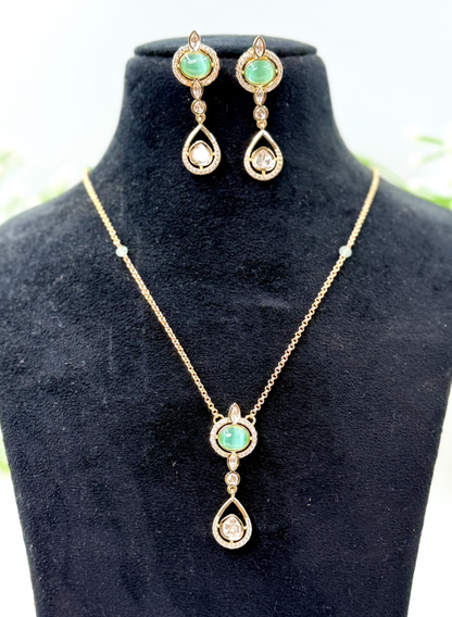 Esha Moissanite Pendant Set with Mala & Earrings