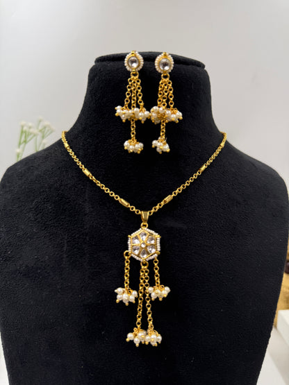 Charvi Pearl Kundan Pendant Set with Mala