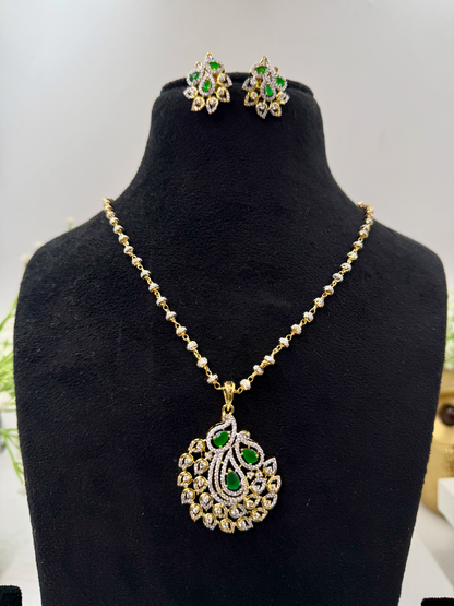 Inaya AD Pendant Set with Mala & Earrings
