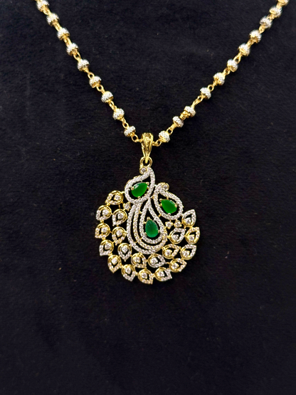 Inaya AD Pendant Set with Mala & Earrings