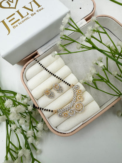 Nysha Diamond Mangalsutra with Earrings – Rose Gold Finish