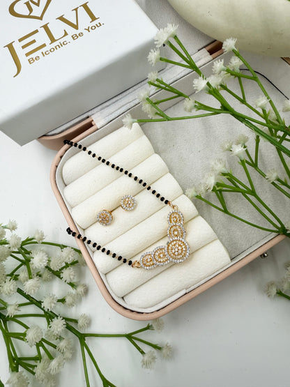 Tivra Diamond Mangalsutra with Earrings – Gold Finish