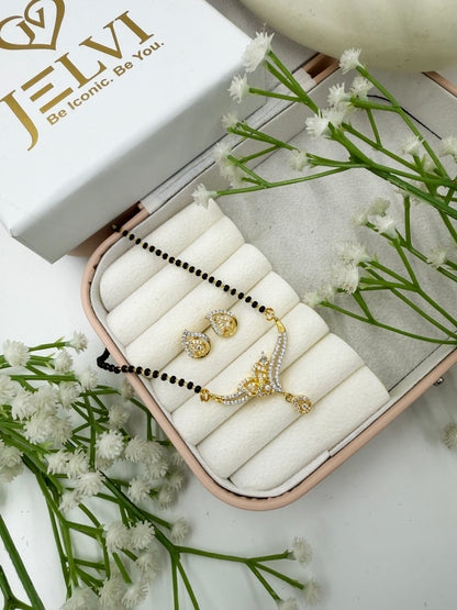 Anvisha Diamond Mangalsutra with Earrings – Gold Plated