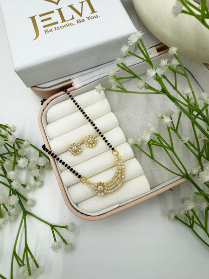 Zavya Diamond Mangalsutra with Earrings – Gold Plated