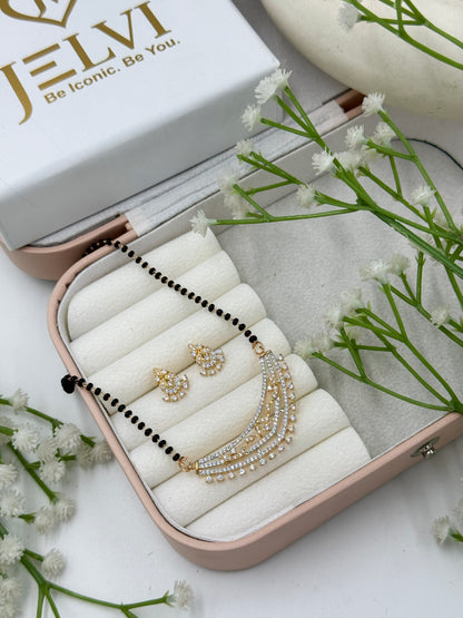 Aarvika Diamond Mangalsutra with Earrings – Rose Gold Plated