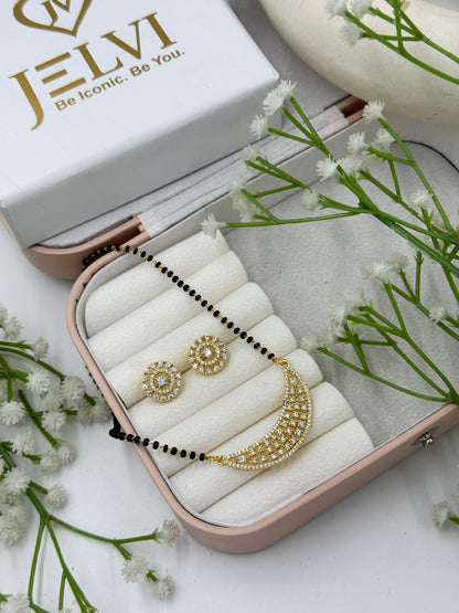 Arovia Diamond Mangalsutra with Earrings – Gold Plated