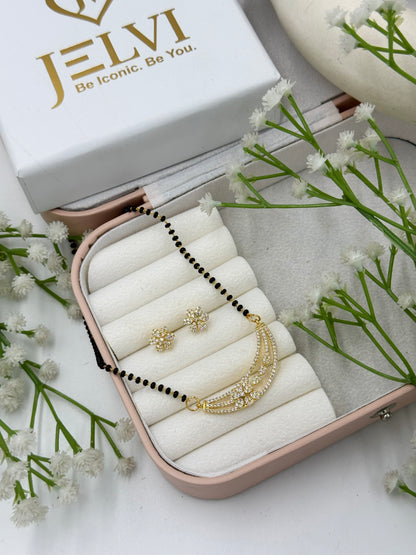 Reyva Diamond Mangalsutra with Earrings – Gold Plated