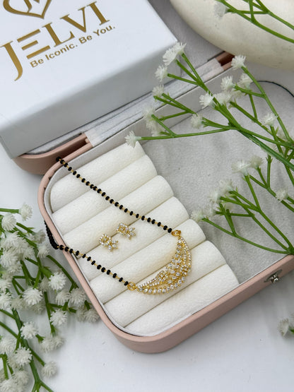 Ziyana Diamond Mangalsutra with Earrings – Gold Plated