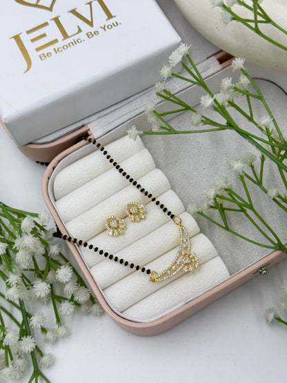 Tazvi Diamond Mangalsutra with Earrings – Gold Finish