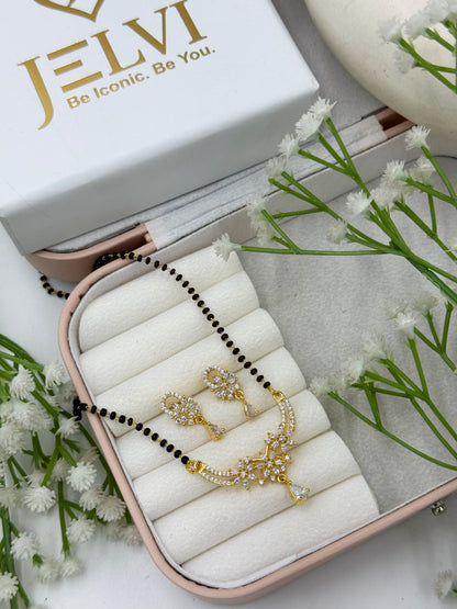 Nivara Diamond Mangalsutra with Earrings – Gold Plated