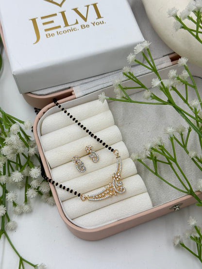 Aelina Diamond Mangalsutra with Earrings – Gold Plated