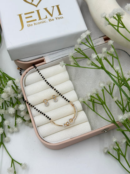 Evara Diamond Mangalsutra with Earrings – Rose Gold Plated