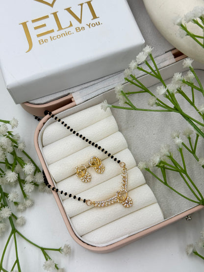 Vireya Diamond Mangalsutra with Earrings – Rose Gold Plated