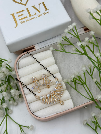 Zyra Diamond Mangalsutra with Earrings – Rose Gold Plated