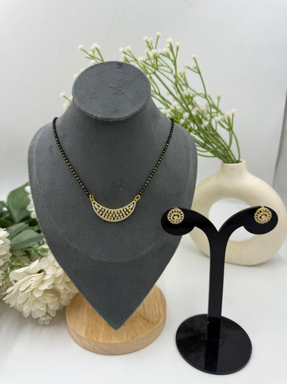 Arovia Diamond Mangalsutra with Earrings – Gold Plated