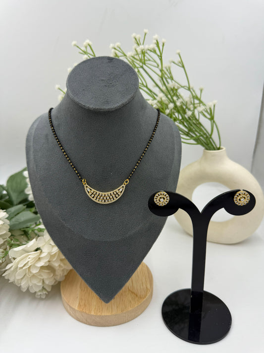 Arovia Diamond Mangalsutra with Earrings – Gold Plated