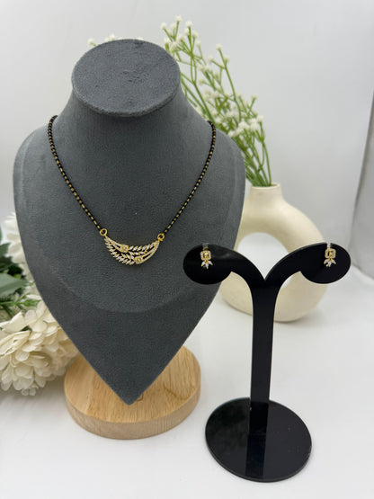 Ziyana Diamond Mangalsutra with Earrings – Gold Plated