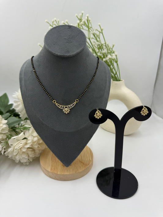 Tazvi Diamond Mangalsutra with Earrings – Gold Finish