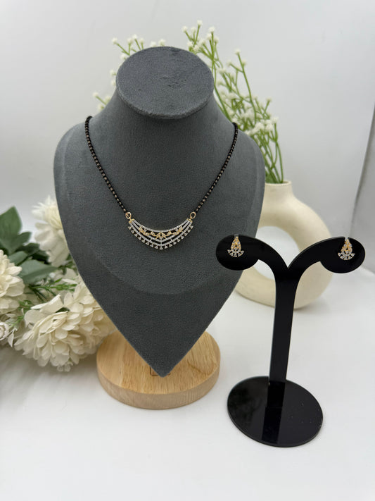 Aarvika Diamond Mangalsutra with Earrings – Rose Gold Plated