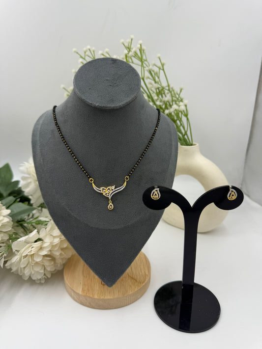 Anvisha Diamond Mangalsutra with Earrings – Gold Plated