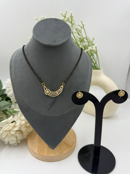 Zavya Diamond Mangalsutra with Earrings – Gold Plated