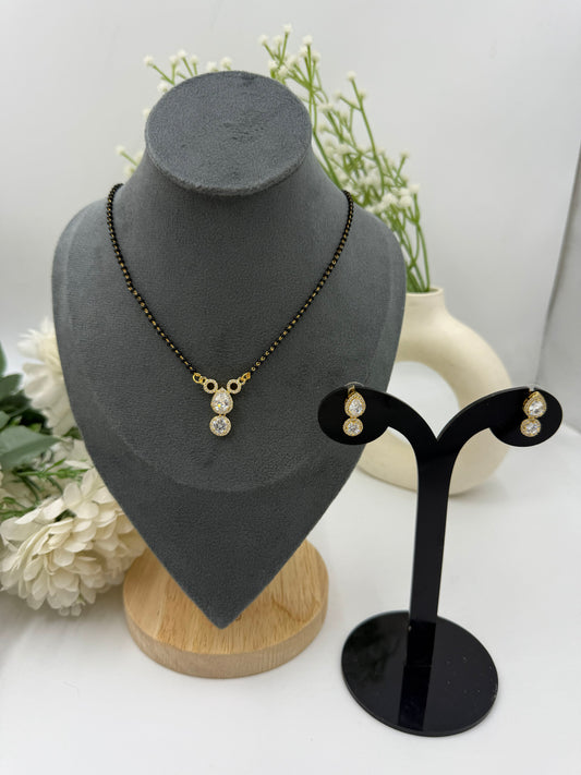Siyara Diamond Mangalsutra with Earrings – Gold Finish