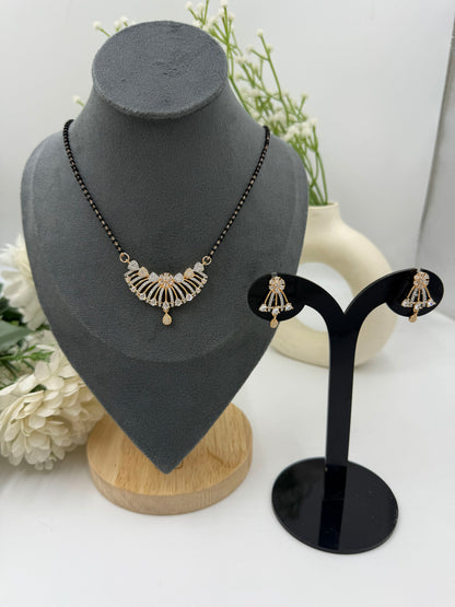 Zyra Diamond Mangalsutra with Earrings – Rose Gold Plated