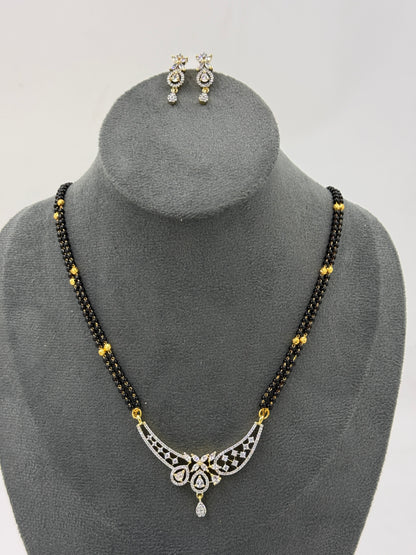 Zayrini Diamond Mangalsutra with Earrings – 18K Gold Plated
