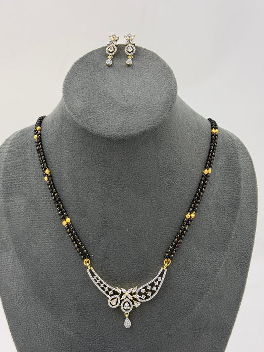 Zayrini Diamond Mangalsutra with Earrings – 18K Gold Plated