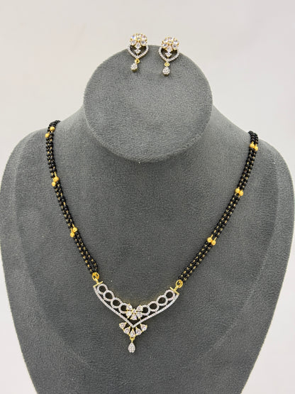 Ruvanya Diamond Mangalsutra with Earrings – 18K Gold Plated